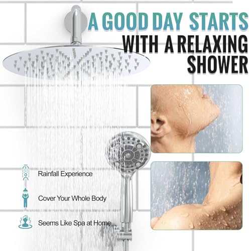 SR SUN RISE Shower Faucet - 12 Inch Multifunctional High Pressure Shower Head System with Handheld Shower Head Fixtures - Valve Included - Polished Chrome - color: Polished Chrome, size: 12 Inch
