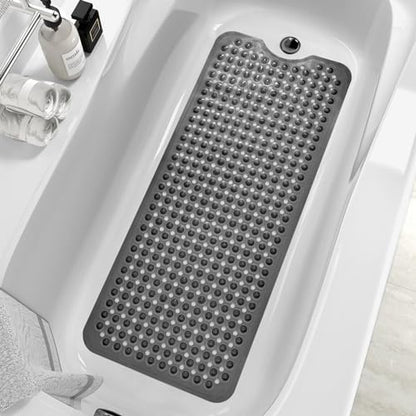 MOONFLY Shower and Bathtub Mat,40x16 Inches,Extra Long Non Slip Mats with Suction Cups and Drain Holes, Machine Washable and Anti Slip Bathmats, Bathroom Mats for Tub Nonslip (Translucent Black) - color: Translucent Black