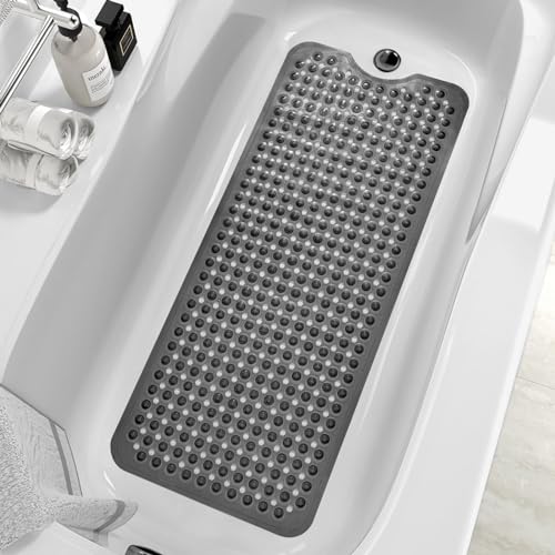 MOONFLY Shower and Bathtub Mat,40x16 Inches,Extra Long Non Slip Mats with Suction Cups and Drain Holes, Machine Washable and Anti Slip Bathmats, Bathroom Mats for Tub Nonslip (Translucent Black) - color: Translucent Black