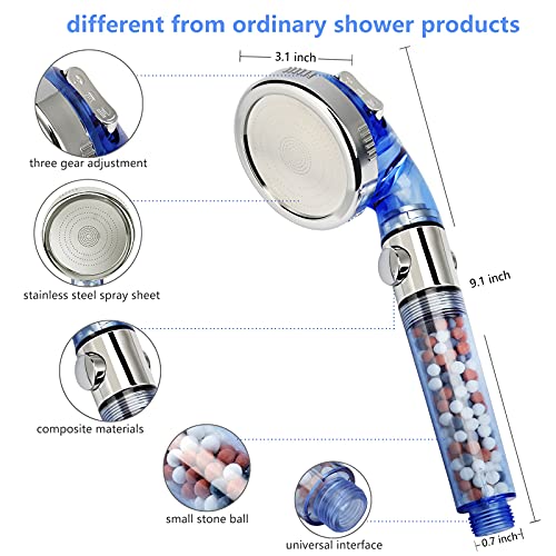 Filtered Shower Head - 59 Inch Expandable Handheld Hose, Leakproof Flexible Hose Extension, High Pressure Shower - style: 3 Spray Settings with Holder