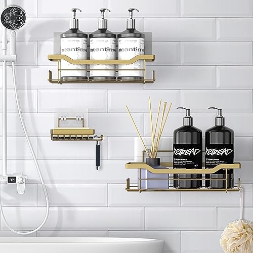 Shower Caddy Shelves Organizer Rack, 3 Pack Shower Caddy with Soap Holder,No Drilling Wall Mounted Self Adhesive Shower Shelves for Inside Shower,Matte Gold - color: Matte Gold