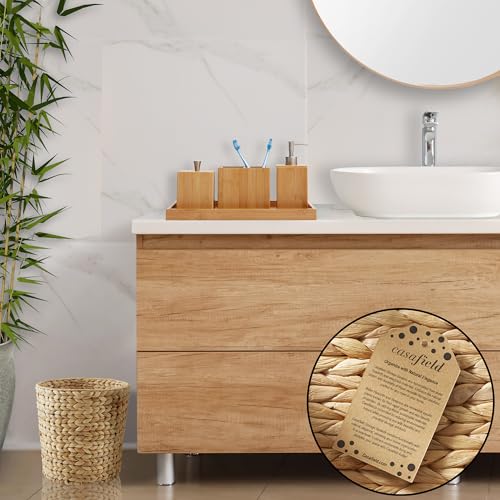 Casafield Water Hyacinth Waste Basket - Natural, Woven Wicker Trash Can for Bathroom, Bedroom, Laundry Room, Home Office - color: Natural