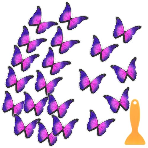 20 Pcs Non Slip Bathtub Stickers Anti Slip Shower Stickers Butterfly Anti Skid Bathtub Decals Adhesive Shower Grips Peel and Stick Treads Applique with Scraper(Purple,Butterfly) - color: Purple
