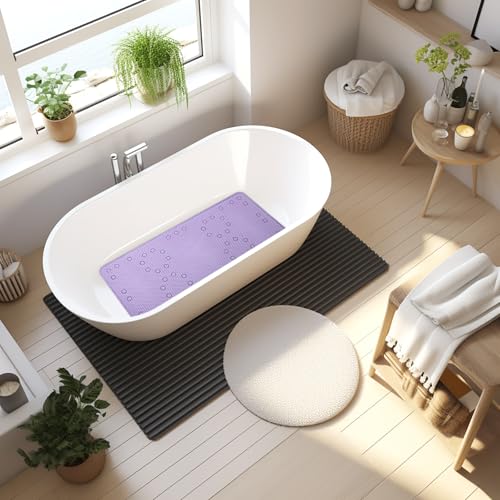 Bathtub Mat Non Slip 36” X 17” Purple Shower Mat Soft Foam Bath Mats for Bathroom Tub, Bathtub Mat with Drain Holes, Suction Cups, Shower Mat Non Slip - color: P-purple