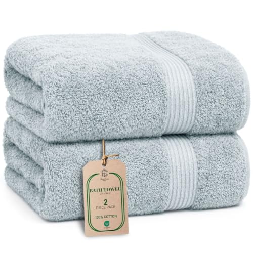 Luxe 2-Piece Bath Towel Set – Large Soft Cotton Towels, Absorbent, Durable & Skin-Friendly, Machine Washable, 27 x 54 in (Ice Blue) - color: Ice Blue