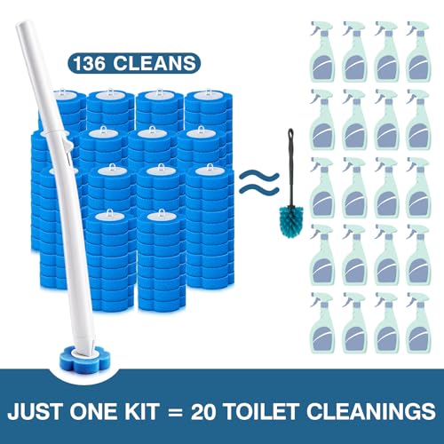 Disposable Toilet Brush with 136 Refills, Toilet Bowl Wand and Holder, White Toilet Cleaning Brush, Toilet Bowl Wand Kit Wall-Mounted, Toilet Brush Refill for Efficient and Deep Scrub Toilet