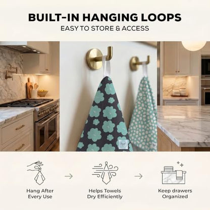 Kitchen Towels, Dish Towels for Kitchen, 2 Pc Kitchen Towel Set | Microfiber Waffle Towels, 16 x 26 inches, with Hanging Loops, Reusable Tea Towels, Cute Kitchen Towels - 2 Pack - color: Turquoise