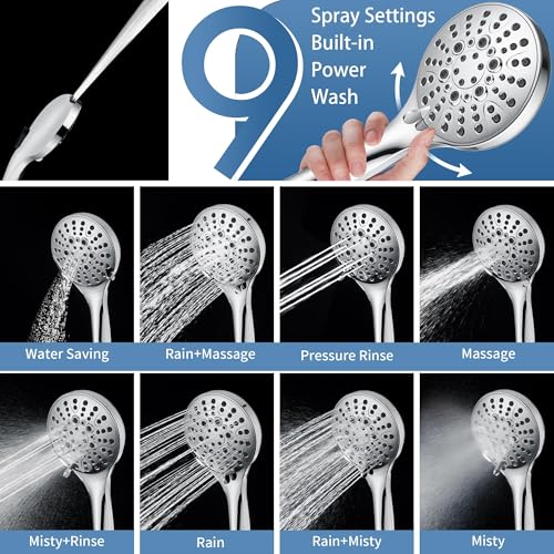 BRIGHT SHOWERS Stainless Steel Grab Bar Set – Includes Handheld Shower Head with Extra Long Hose, Shower Head and Hose Chrome Plated - color: chrome plated