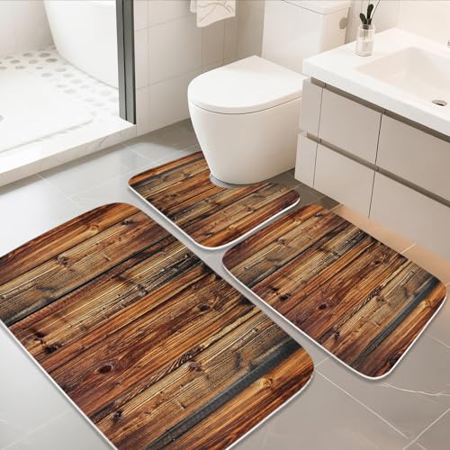 Bathroom Mat Set Rustic Farmhouse Wooden Bathroom Rugs Sets 3 Piece Vintage Western Aesthetic Unique, Memory Foam Bath Rugs, U-Shaped Toilet Rug Non Slip Absorbent Brown - color: Color14