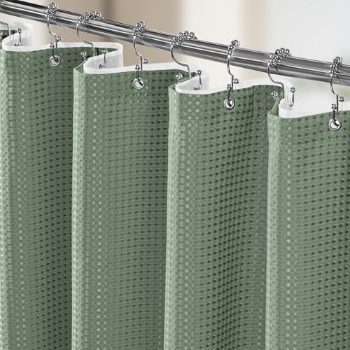 3 in 1 Shower Curtain Set, Waffle Shower Curtain and Liner Set with 12 Double Sided Shower Curtain Hooks, 258GSM Luxury Weighted Cloth Shower Curtains for Bathroom, 72 W x 72 H, Sage Green - color: Sage Green, size: 72"W x 72"L (Pack of 1)