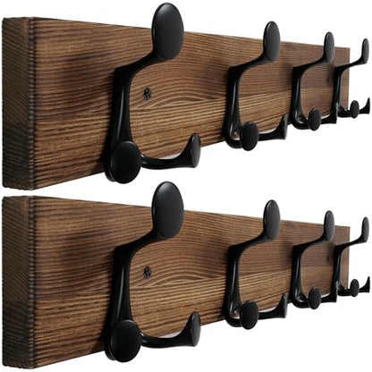 WEBI Coat Rack Wall Mount,24" Solid Wood Coat Hooks Wall Mounted Coat Hanger,16" Hole to Hole,Heavy Duty Hook Rack,4 Triple Hooks for Hanging Coats,Jacket,Hat,Backpack,Farmhouse,Brown,2 Packs - color: Brown, size: 24 Inch(2 Pcs)
