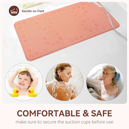 Bathtub Mat Non Slip, Soft Foam Bath Mat for Tub, Bathtub Mat with Drain Holes, Suction Cups Shower Mat (Orange, 36''X17'') - color: Orange