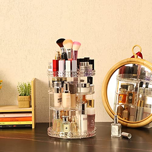 Cq acrylic Rotating Makeup Organizer,Adjustable Spinning Skincare Organizer for Vanity,Countertop,Clear Rotating Perfume Organizer,Bathroom Lazy Susan Organizers,Spin Beauty Product Storage Rack,1Pack - size: 4 Tier With Pattern