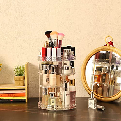 Cq acrylic Rotating Makeup Organizer,Adjustable Spinning Skincare Organizer for Vanity,Countertop,Clear Rotating Perfume Organizer,Bathroom Lazy Susan Organizers,Spin Beauty Product Storage Rack,1Pack - size: 4 Tier With Pattern