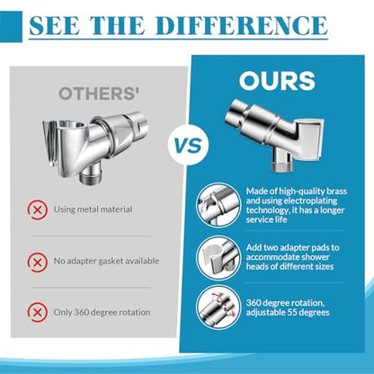 Adjustable Handheld Shower Head Holder Bracket Easy Wall Mount Shower Head Mount for Bathroom Hand Shower All Metal Adjustable Shower Bracket for Connecting Shower Arm and Shower Hose (Chrome) - color: Polished Chrome
