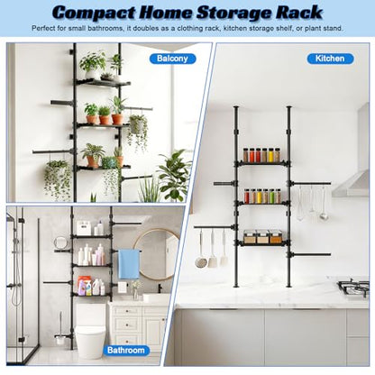 Over Toilet Storage Shelf Bathroom Organizer Rack, Adjustable 4 Tier Carbon Steel Over Toilet Shelf with Rod Structure No Drilling Installation for Small Bathroom (Black)