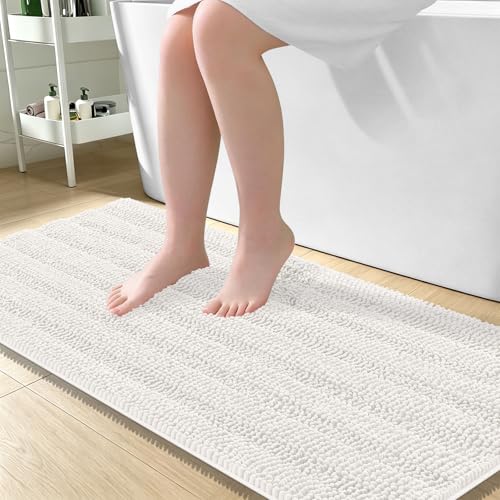 OLANLY Thick Large Bathroom Rugs 50x30, Soft Chenille Bath Rugs, Ivory | Absorbent Striped, Rubber Backing, Machine Wash Dry, Bath Mats for Bathroom Floor, Tub and Shower, Home Decor Accessories - color: Ivory, size: 50" X 30"