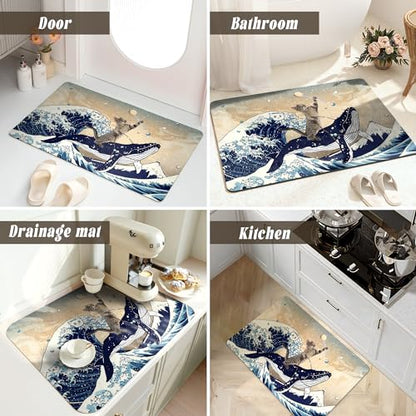 SolAzul Cat Diatomaceous Earth Bath Mat,Super Absorbent Diatomite Stone Bath Mat Non Slip Quick Dry Thin Bathroom Floor Mat Rug (16×24 Inch) (CAT) - color: Cat