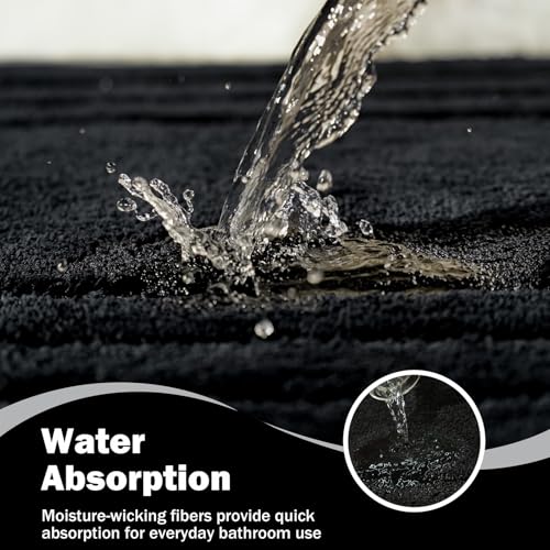 Black Bathroom Runner Rugs, Non-Slip Extra Long Bath Mat | Extra Long Bath Rug, Machine Washable Large Bath Mats for Tub and Shower, Plush Shaggy Runner, 24x60" - color: Black, size: 2' x 5' (Rectangular)