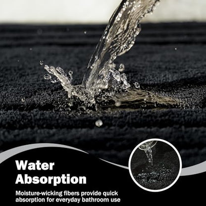 Black Bathroom Runner Rugs, Non-Slip Extra Long Bath Mat | Extra Long Bath Rug, Machine Washable Large Bath Mats for Tub and Shower, Plush Shaggy Runner, 24x60" - color: Black, size: 2' x 5' (Rectangular)