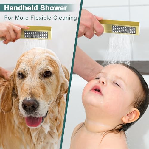 STARBATH Shower Faucet Set Shower System with Diverter Valve, Brushed Gold | 10" Wall Mount Rain Shower Head and Handheld Spray for Two Person,Shower System with Diverter Valve and Trim Kit Complete - color: Gold, size: 10"-01