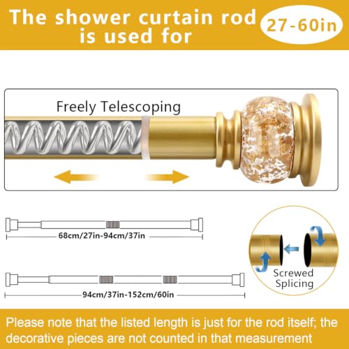 Shower Curtain Rod 27 to 60 Inch,1 Inch Diameter Shower Rod for Bathroom, No Drilling Tension Curtain Rod for Window, Adjustable Spring Tension Rod,No Drilling,No Rust,Gold - style: Gold-S