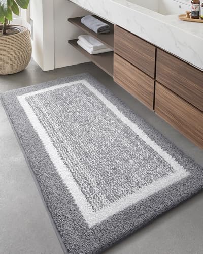 Color&Geometry Simple and Stylish Long Bathroom Rugs Runner Non Slip, 24"x59" Gray Bath Runner Rug, Absorbent, Soft, Washable, Microfiber Bath Mat Bathroom Carpet | Non Slip Bath Runner Rug, Absorbent, Soft, Washable, Microfiber Bath Mat Bathroom Carpet -