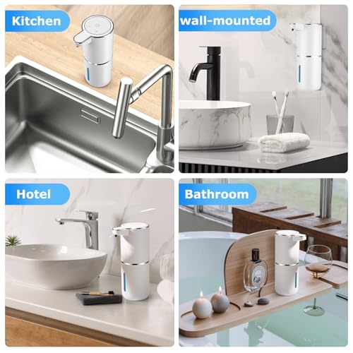 4 Pack Automatic Soap Dispensers,12.8oz/380ml USB Touchless Automatic Foaming Soap Dispenser,Rechargeabled Wall Mounted Smart Soap Dispenser for Bathroom Kitchen Dish Soap - color: White, size: Foam x4