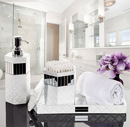 Creative Scents Quilted Mirror White Hand Soap Dispenser for Bathroom | Decorative Lotion Dispenser with Durable Metal Pump, Resin Countertop Shower Dispensers for Elegant Bathroom Decor - style: Soap Dispenser
