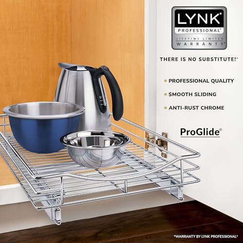 LYNK PROFESSIONAL® Pull Out Cabinet Organizer, Kitchen Slide Out Drawer | 14W x 18D chrome rollout shelf creates easy-access storage for cookware, pantry items and kitchen essentials inside cabinets - size: 14" W x 18" D