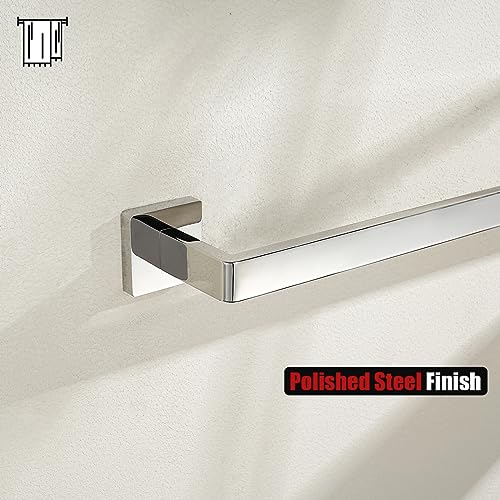 JQK Polished Towel Bar, Rounded Edges 18.41 Inch Towel Rack, 304 Stainless Steel Bathroom Wall Mount, Useable Length 16 Inch, TB250L16-CH - color: Polished Steel, size: 16.41 Inch