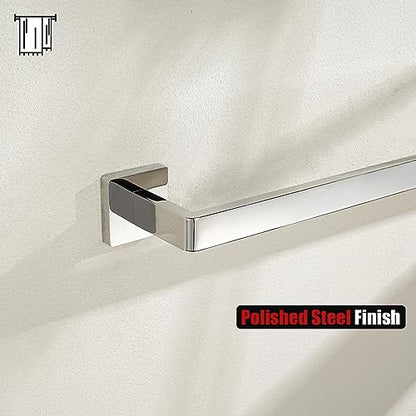 JQK Polished Towel Bar, Rounded Edges 18.41 Inch Towel Rack, 304 Stainless Steel Bathroom Wall Mount, Useable Length 16 Inch, TB250L16-CH - color: Polished Steel, size: 16.41 Inch