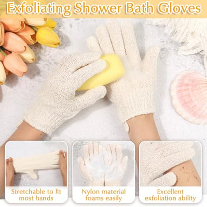 Anezus Exfoliating Back Scrubber Bath Gloves Set, Exfoliating Shower Towel with Shower Gloves for Body Scrub, Back Cleaner Wash Gloves to Remove Dead Skin (Beige) - color: Beige