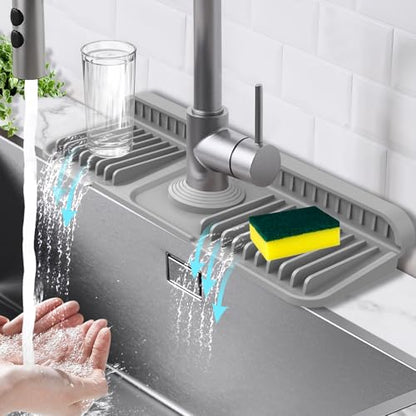 14.6-Inch Kitchen Sink Splash Guard Mat | 7° Slope for Fast Self-Draining | Snap-Lock Design | Universal & Cuttable Silicone Faucet Mat GRAY - color: Gray, size: 14.6" x 5.5"