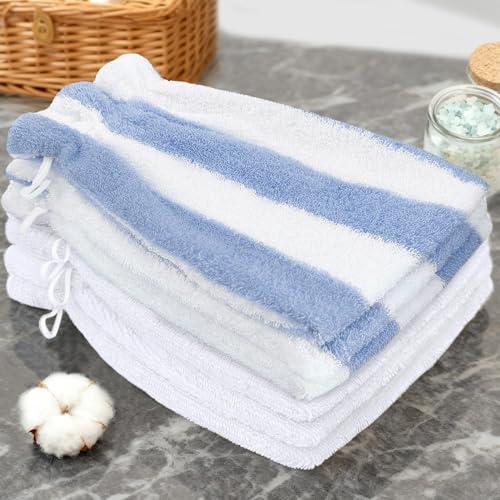 VOOVA & MOVAS Wash Mitts,Blue Stripe 6.3x8.3 in,European Style with Loop | 100% Cotton, 6 Pack, Blue & White Stripe, Soft & Absorbent, No Fade, Ice Pack Pocket, Quick Dry, for Shower & Travel - color: Blue Stripe&white, size: 6PC Bath Mitts