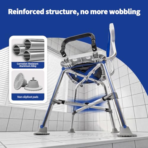 360° Swivel Shower Chair, 500 lbs Capacity, Height Adjustable | Swivel Shower Chair with Arms and Backrest for Elderly, Disabled or Bariatric Adults, for Shower & Bathtub Seat