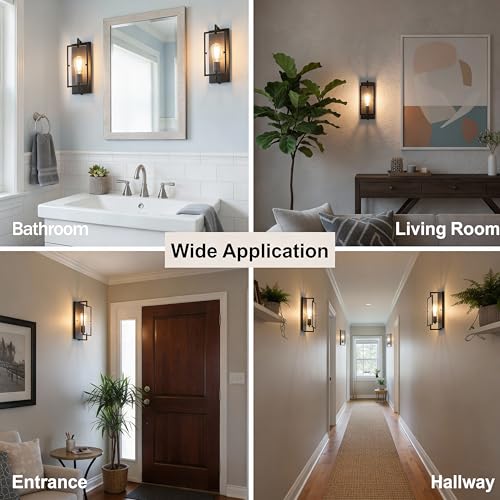 1-Light Bathroom Light Fixture, Matte Black Vanity Lights Wall Sconce with Clear Glass Shade, Indoor Wall Lamp with E26 Base for Mirror Living Room Bedroom Hallway - color: Black