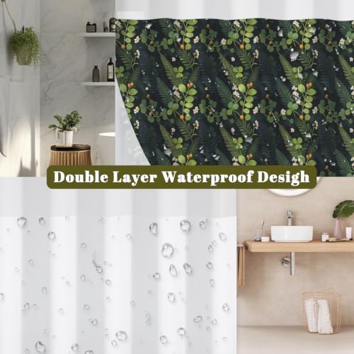 Botanical Shower Curtain with Snap in Liner & Tassels, 71x77 Inch | No Hook Needed & Mesh Top, Double Layer Waterproof Fabric, Dark Green Jungle Plant Leaf Design for Modern Farmhouse Bathroom - color: Dark Green Botanical