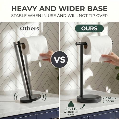Hoimpro Hand Towel Holder Stand Bathroom Towel Bar Rack Countertop Black | Free Standing Towel Hanger for Bathroom Kitchen Vanity Counter,13 Inch, Stainless Steel, Towel Ring, Bath Accessories , Matte - color: Matte Black