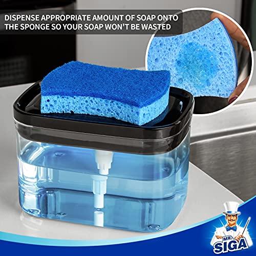 MR.SIGA Dish Soap Dispenser with Sponge Holder for Kitchen, Black | Dishwashing soap pump dispenser for sink, kitchen soap dispenser, dish sponge holder - color: Black