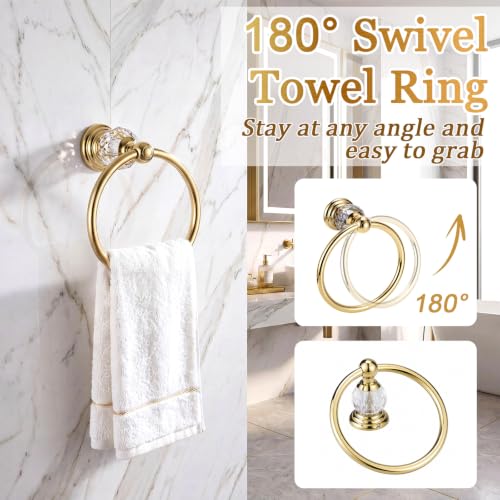 4 Pcs Polished Gold Crystal Bathroom Accessories Set with Adjustable Double Towel Bar & Towel Ring & Toilet Paper Holder & Robe Hook, Wall Mounted Bath Hardware Fixture Set (Style 10) - color: Style 10