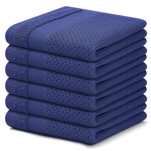 Homaxy 100% Cotton Dish Cloths, 6 Pack - 12 x 12 Inches, Navy Blue | Waffle Weave Super Soft and Absorbent Dish Towels Quick Drying Dishcloths, 12 x 12 Inches - color: Navy Blue, size: 12 X 12 - 6 Pack