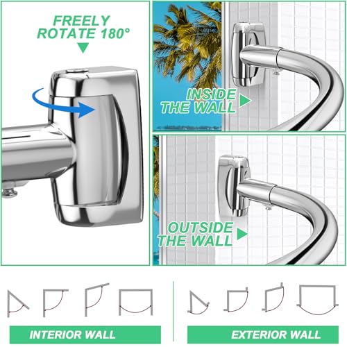 Curved Shower Curtain Rod 35-82In(2.9-6.8Ft), Brushed Nickel Rounded Rustproof Shower Rod for Bathroom Bathtub, Arched Shower Rod, Never Rust|Extra Space|Non-Slip|Expandable|Need to Drill - color: Brushed Nickel