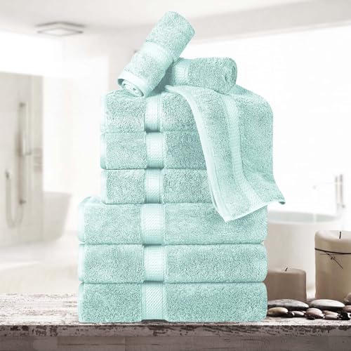 Superior Egyptian Cotton 800 GSM Plush & Absorbent, 9 Piece Set, Sea Foam | Quick Dry, Soft Luxury Towel Set, Bath Essentials, Guest Bath, Spa, 3 Bath, 3 Hand, 3 Face Towel, Madeline Towels - color: Sea Foam, size: 9 Piece Towel Set