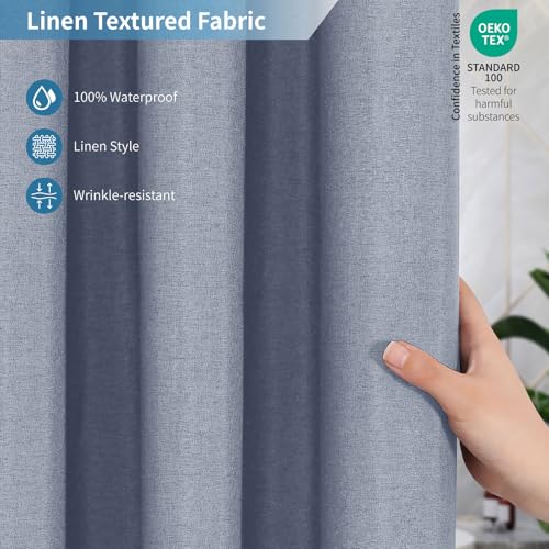 Long Fabric Shower Curtain,No Liner Needed,72x78,Blue Gray | 2-in-1 Design,Linen Textured,100% Waterproof TPU-Laminated Backing,Magnetic Weighted,Machine Washable,For Bathroom,Hotel - color: Blue Grey, size: 72"W x 78"L (Pack of 1)