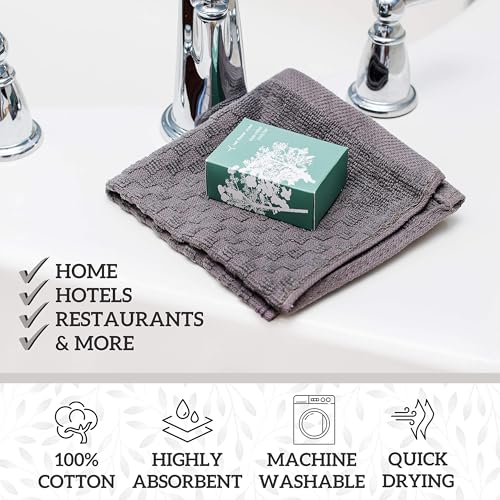 GREEN LIFESTYLE 12x12 inches Checker Washcloths 6 Pack, Soft, Durable, Highly Absorbent and Luxurious (Grey) - color: Grey