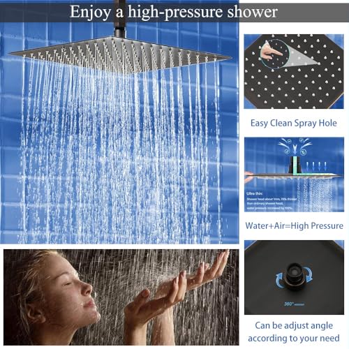 12 Inch Oil Rubbed Bronze Ceiling Mount Shower System Bathroom Luxury Rain Mixer Shower Combo Set Ceiling Rainfall Shower Head System Faucet Contain Rough-in Valve and Trim Included - color: Oil Rubbed Bronze, size: 12 Inch