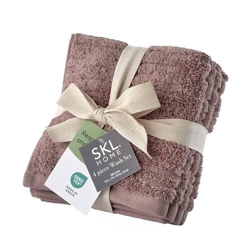 SKL Home CloudSoft Cotton Luxury 4-Piece Washcloth Set, Clay - color: Clay, style: Wash Cloths (Set of 4)