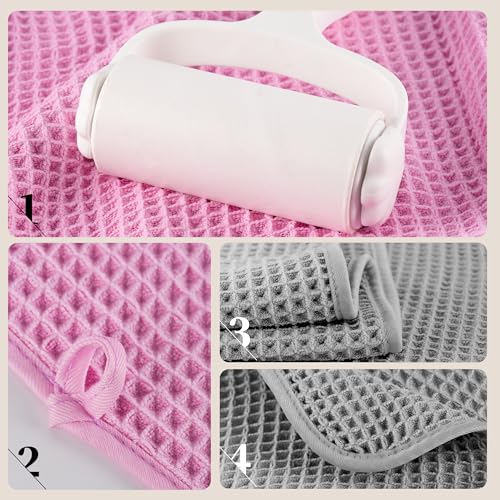 POLYTE 430 GSM Poly Blend Microfiber Quick Dry Waffle Bath Towel, 30x60 in | 4 Pack, Oversize, Lint Free, Body Towel - color: Gray,pink