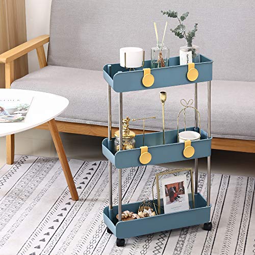 Melody House 3-Tier Slim Mobile Shelving Unit on Wheels, Slide Out Rolling Bathroom Storage Organizer, Utility Carts Shelf Rack for Kitchen Bathroom Laundry Room Narrow Places, Navy Blue - color: Navy Blue- 3 Tier